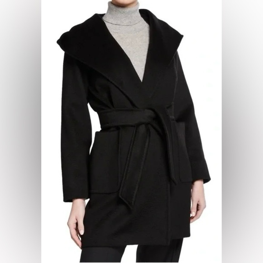 Max Mara Rialto 100% Camel Hair Black Short Hooded Coat Size 0 MSRP $3450 - Picture 2 of 12
